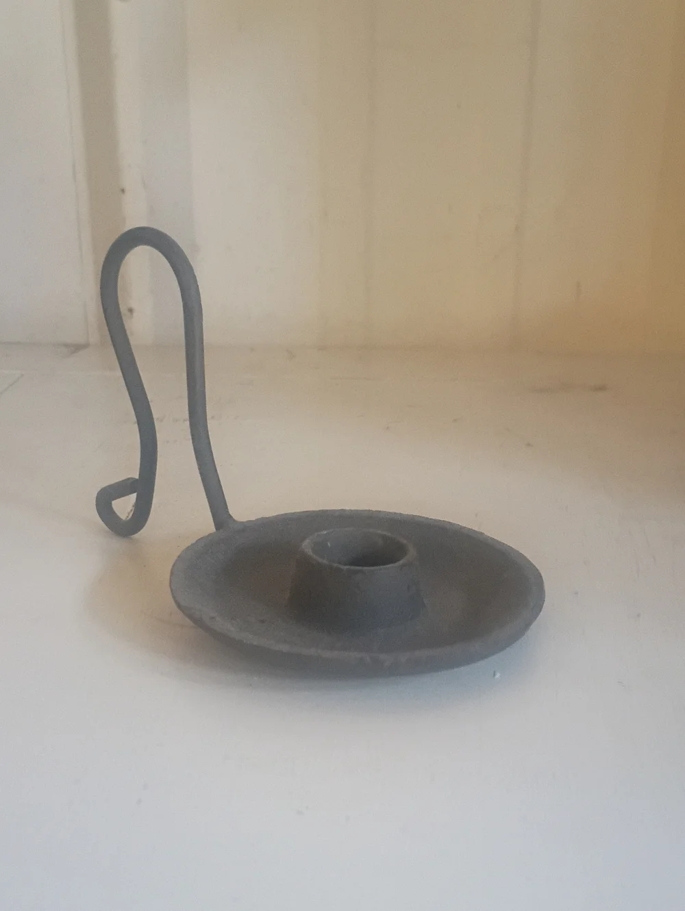 Vintage-Style Gray Metal Chamberstick Candle Holder - Unbranded